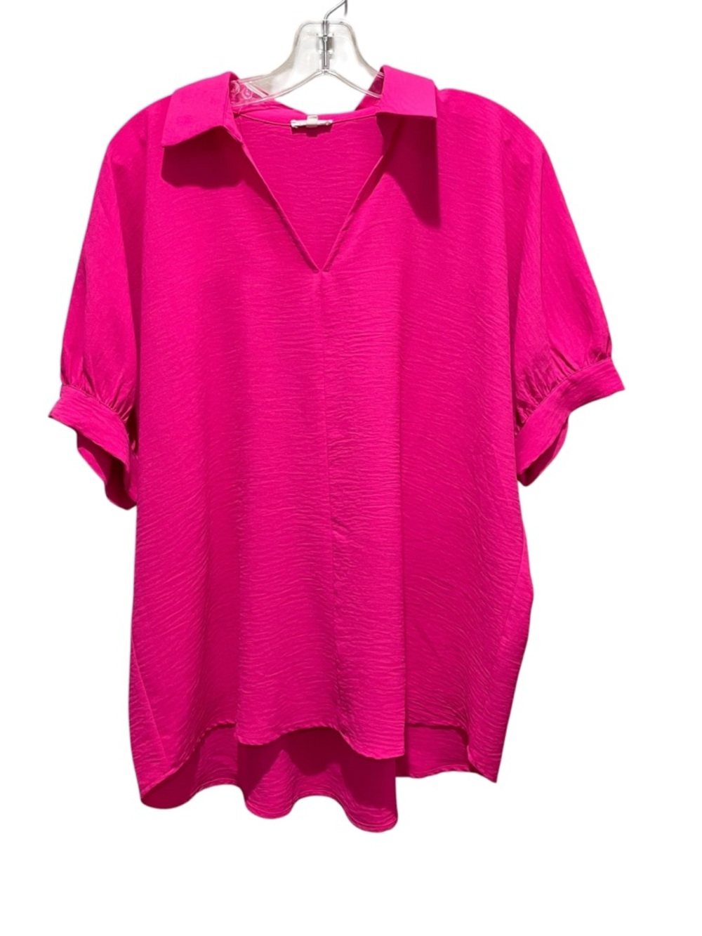 Jodifl Blouse Top Short Sleeve Collared High Low Hot Pink Women’s Size Small